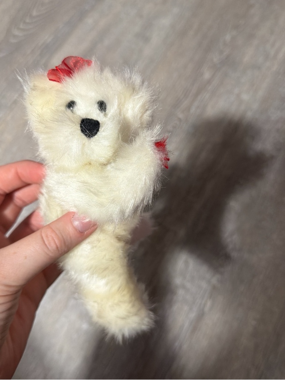 Cream Plush Puppy with Red Bow - Soft Cuddly Stuffed Animal